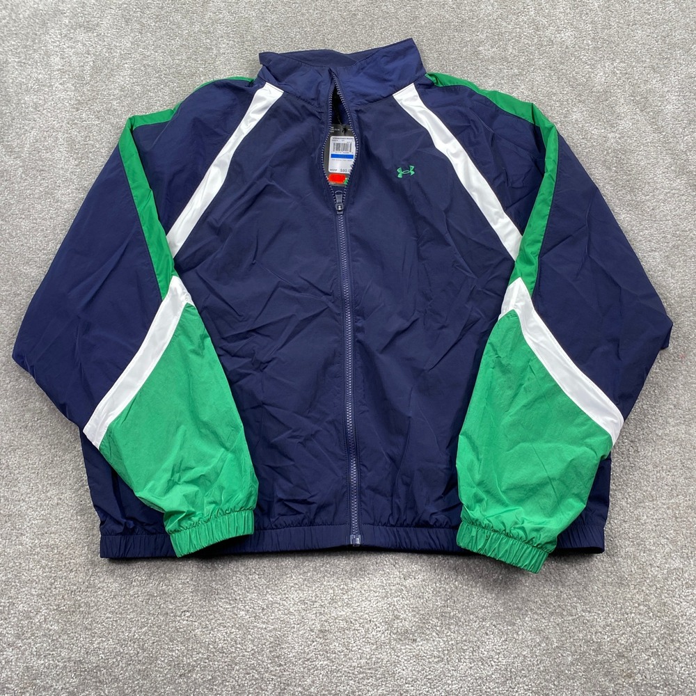 Under Armour Womens XL Icon Crinkle Track Jacket‎ Navy Green White Full Zip